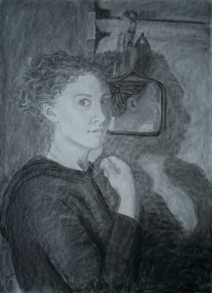 charcoal drawing of a self portrait